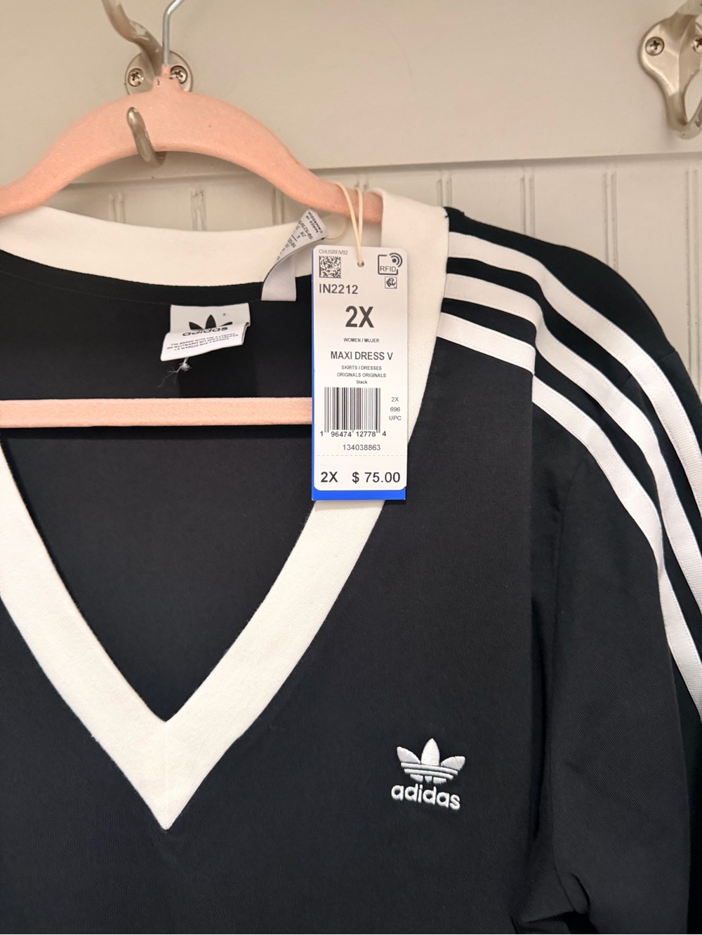 adidas Black Maxi Dress with White Trim and Side Slit - Picture 4 of 5